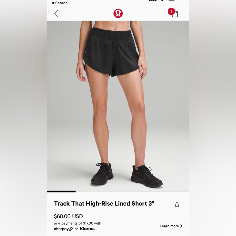 Lulu Lemon Track That High Rise Lined Short 3” Size 6 Black
